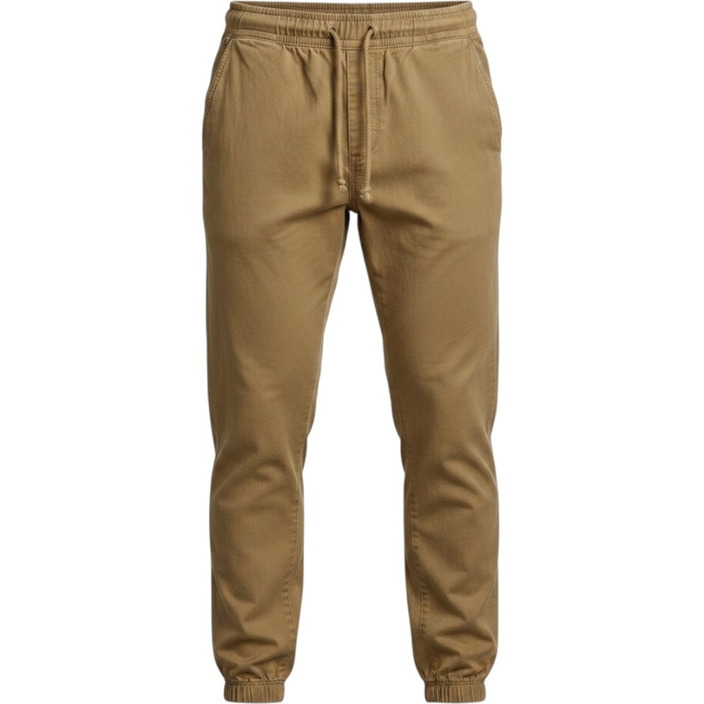 LL Bean Jogger Pants Mens 32 Khaki Tan Twill Drawstring Elastic Waist Casual